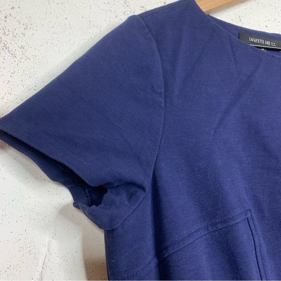 Lafayette Navy Blue Cap Sleeve Peplum Ruffle Dress Size 16 - Picture 4 of 13